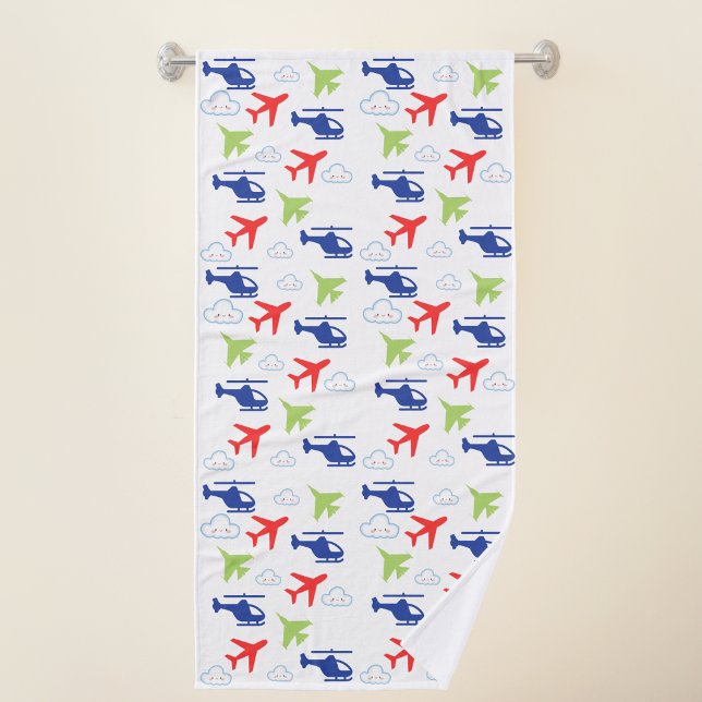 Cute Colourful Aeroplane & Clouds Aviator Fun Bath Towel (Creator Uploaded)