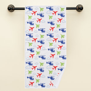 Cute Colourful Aeroplane & Clouds Aviator Fun Hand Towel
