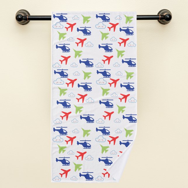 Cute Colourful Aeroplane & Clouds Aviator Fun Hand Towel (Creator Uploaded)