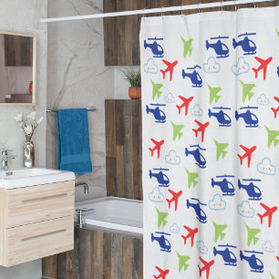 Cute Colourful Aeroplane & Clouds Aviator Fun Shower Curtain