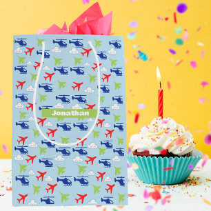 Cute Colourful Aeroplane & Clouds Aviator Medium Gift Bag