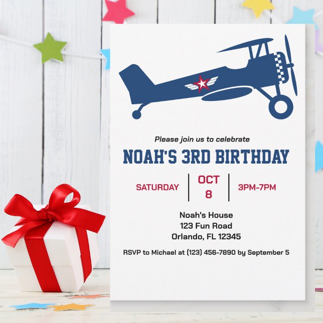 Cute Colourful Aeroplane for Boy,Fun Kids Birthday Invitation (Creator Uploaded)