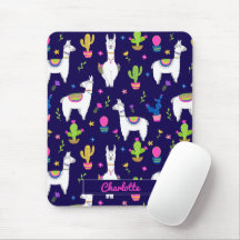 Cute Colourful Alpaca Cactus Custom Name Dark Blue