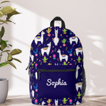 Cute Colourful Alpaca Cactus Custom Name Dark Blue