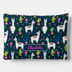 Cute Colourful Alpaca Cactus Personalised Name  Accessory Pouch