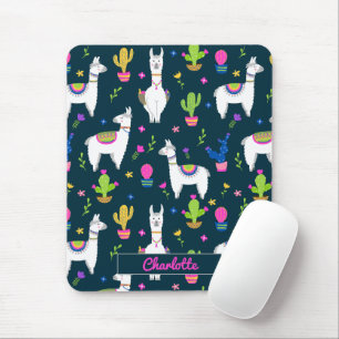 Cute Colourful Alpaca Cactus Personalised Name Mouse Mat