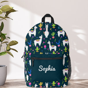 Cute Colourful Alpaca Cactus Personalised Name Printed Backpack