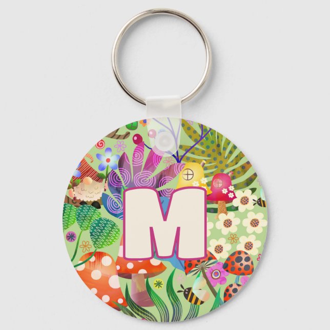 Cute Colourful and Bright Enchanted Woodland Fores Key Ring (Front)