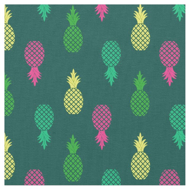 Cute Colourful and Tropical Pineapple Pattern Fabric (Close Up)