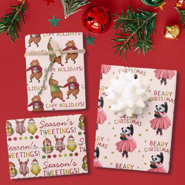 Cute Colourful Animal Christmas Pun Pattern Wrapping Paper Sheet (Creator Uploaded)