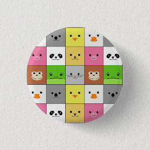 Cute Colourful Animal Face Squares Pattern Design 3 Cm Round Badge