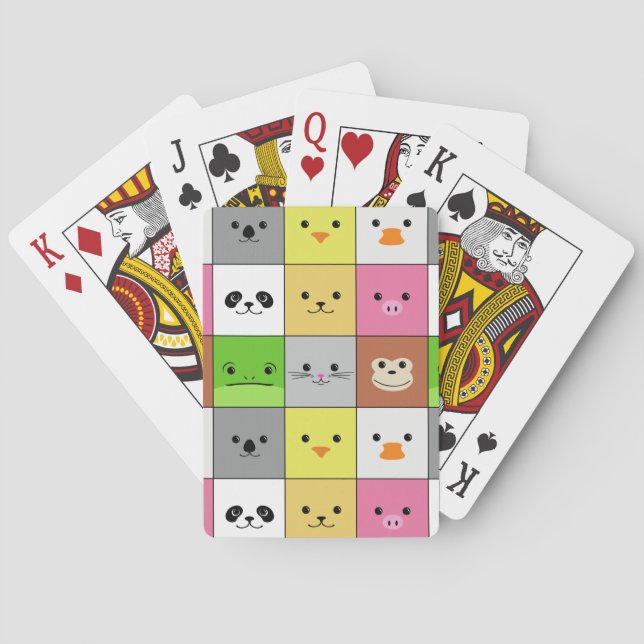 Cute Colourful Animal Face Squares Pattern Design Playing Cards (Back)