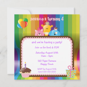 Cute & Colourful Animals Girls Birthday Party Invitation