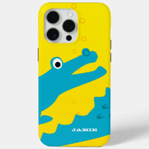 Cute Colourful Aqua and Yellow Alligator iPhone 15 Pro Max Case