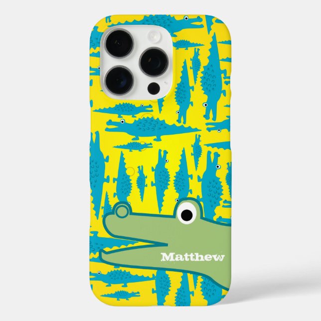 Cute Colourful Aqua and Yellow Alligator Pattern Case-Mate iPhone Case (Back)