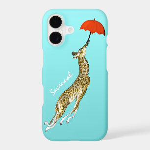 Cute Colourful Aqua Flying Giraffe Red Umbrella