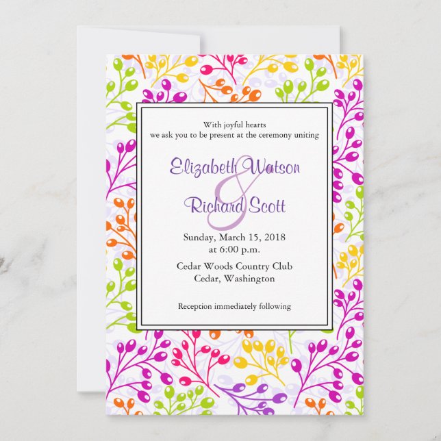 Cute colourful autumn fruits wedding invitation (Front)