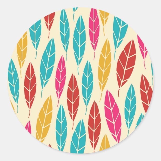 Cute colourful autumn leaves pattern classic round sticker (Front)