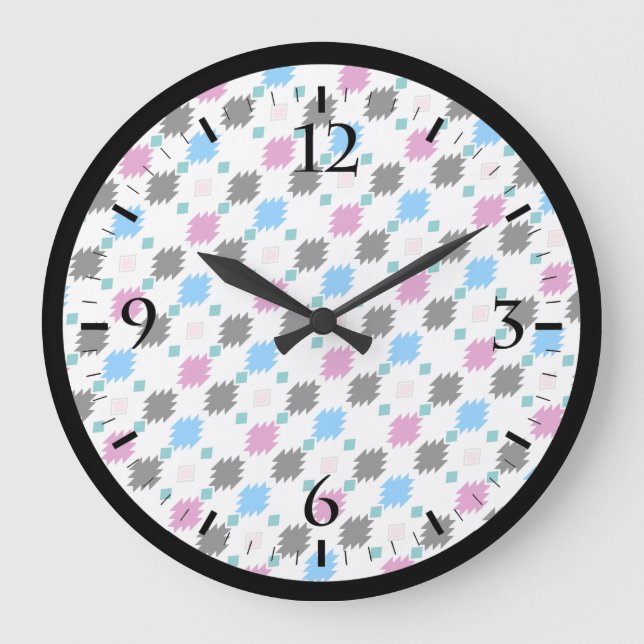 Cute colourful aztec pattern large clock (Front)