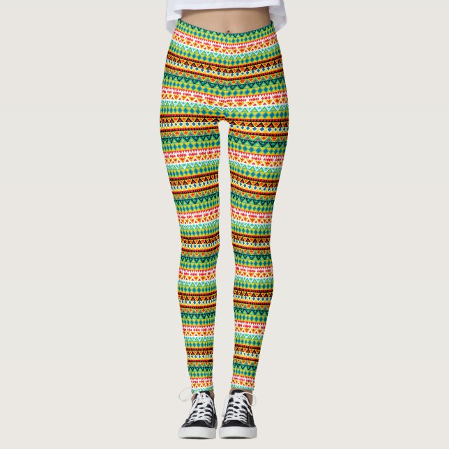 Cute colourful aztec patterns design leggings (Front)