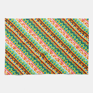 Cute colourful aztec patterns design tea towel