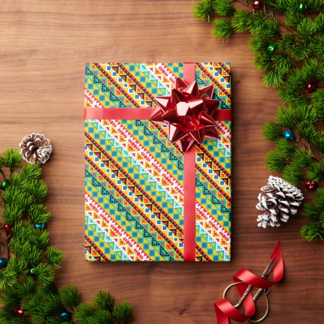 Cute colourful aztec patterns design wrapping paper (Holiday Gift)