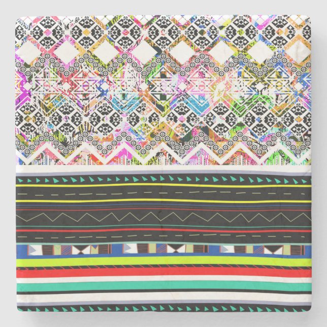 Cute colourful aztec tribal patterns stone coaster (Front)