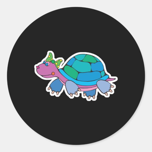cute colourful baby turtle classic round sticker (Front)