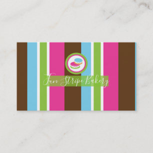 Cute Colourful Bakery Macaroons Fun Stripe Business Card