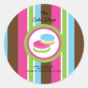 Cute Colourful Bakery Macaroons Fun Stripe Favour Classic Round Sticker