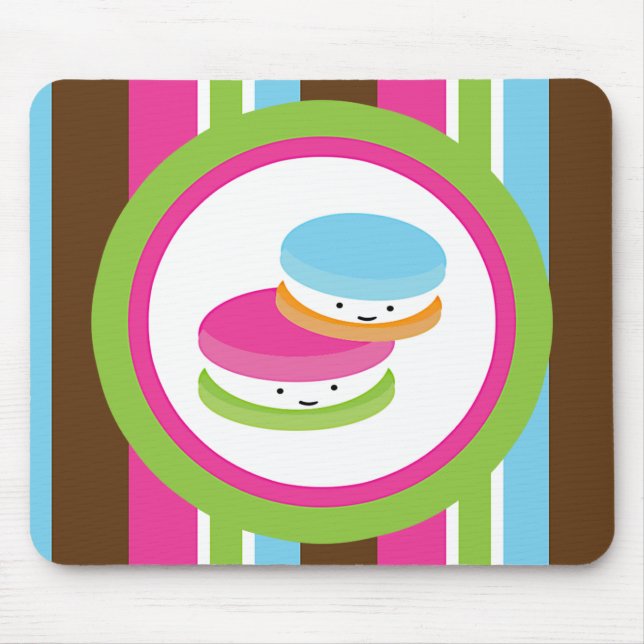 Cute Colourful Bakery Macaroons Fun Stripe Mouse Mat (Front)