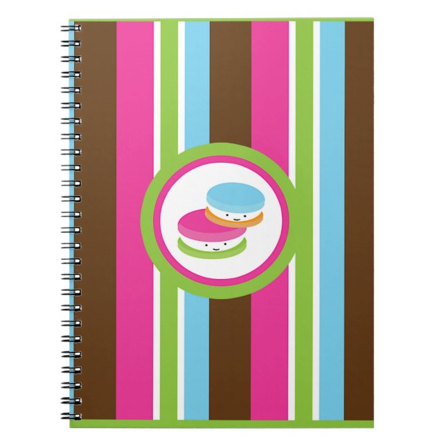 Cute Colourful Bakery Macaroons Fun Stripe Notebook (Front)