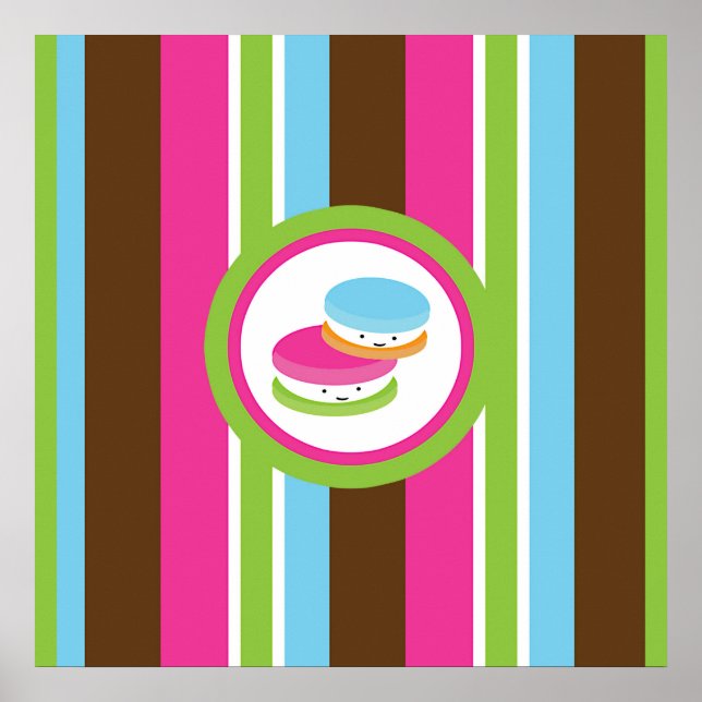 Cute Colourful Bakery Macaroons Fun Stripe Wall Ar Poster (Front)