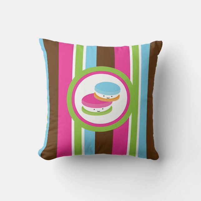 Cute Colourful Bakery Macaroons Fun Stripes Cushion (Front)
