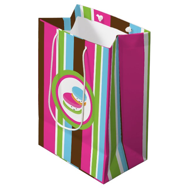 Cute Colourful Bakery Macaroons Fun Stripes Medium Gift Bag (Front Angled)