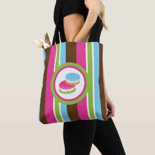 Cute Colourful Bakery Macaroons Fun Stripes Tote Bag