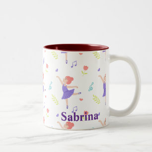 Cute Colourful Ballerina Girls' Personalised Two-Tone Coffee Mug