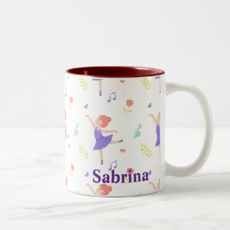 Cute Colourful Ballerina Girls' Personalised Two-Tone Coffee Mug