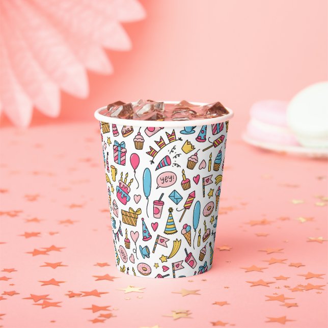 Cute Colourful Balloons Birthday Cake Gift Kids  Paper Cups (Insitu)
