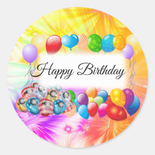 Cute, Colourful Balloons & Fireworks, Birthday Classic Round Sticker