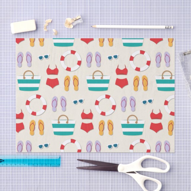 Cute Colourful Beach Holiday Pattern Summer Tissue Paper (Craft)