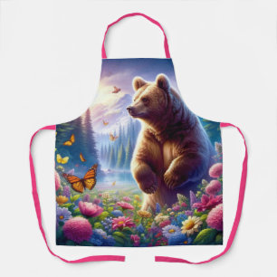 Cute, colourful bear & butterflies apron