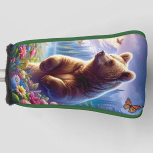Cute, colourful bear & butterflies golf head cover