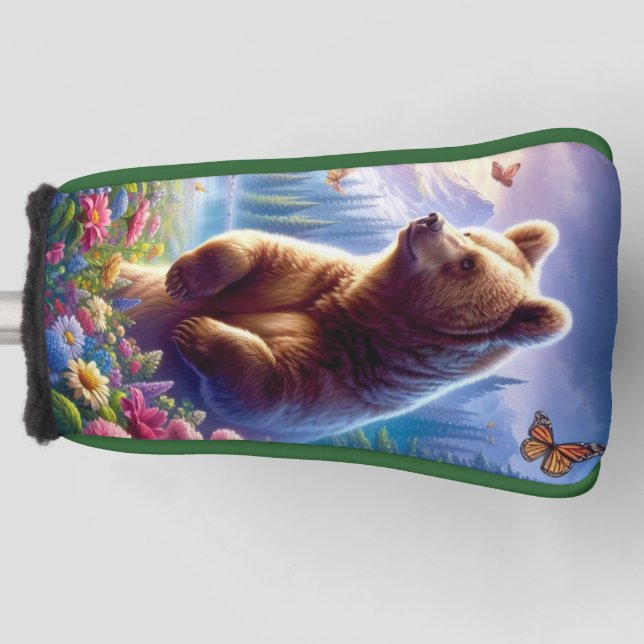 Cute, colourful bear & butterflies golf head cover (Front)