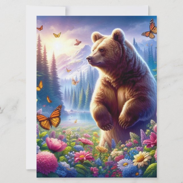 Cute, colourful bear & butterflies holiday card (Front)