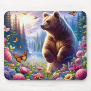 Cute, colourful bear & butterflies mouse mat