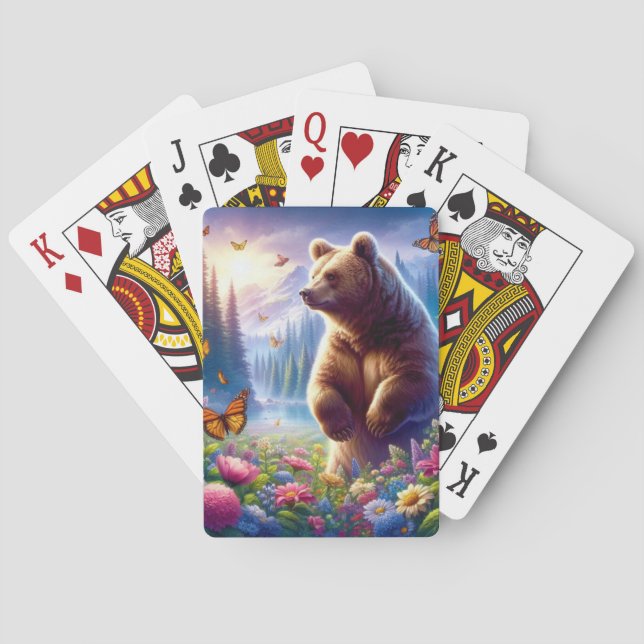 Cute, colourful bear & butterflies playing cards (Back)