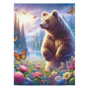 Cute, colourful bear & butterflies tablecloth