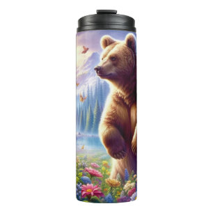 Cute, colourful bear & butterflies thermal tumbler
