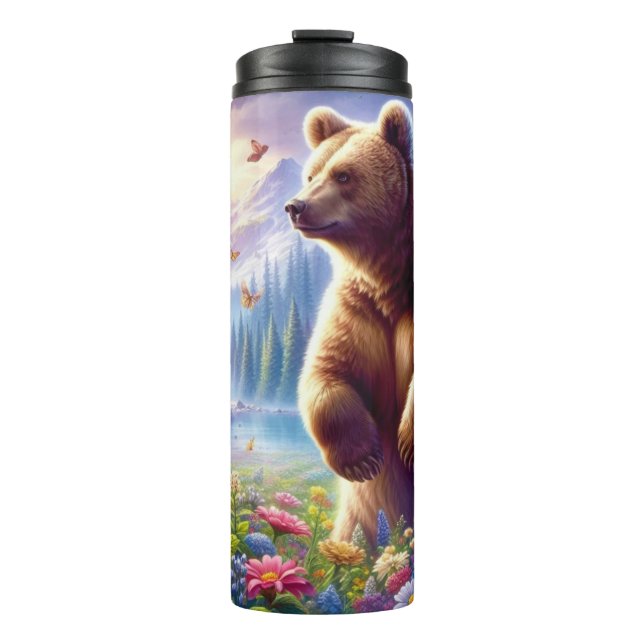 Cute, colourful bear & butterflies thermal tumbler (Front)